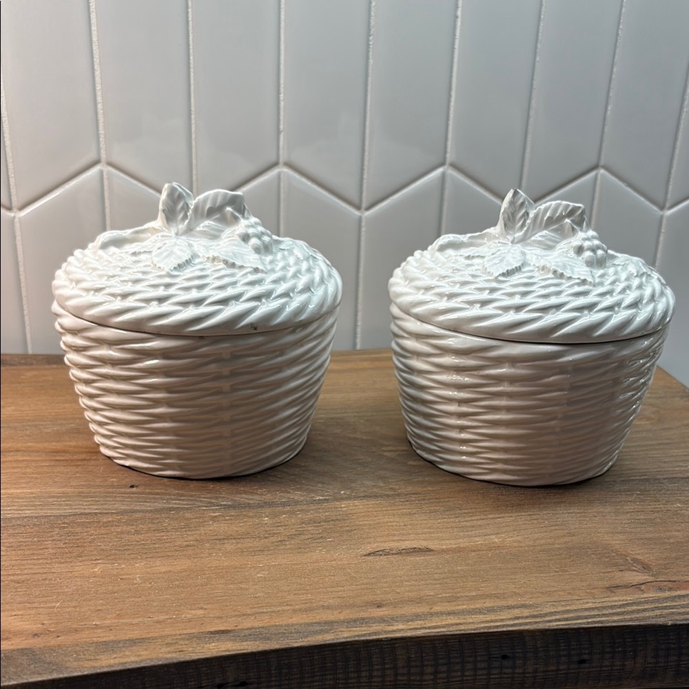White Basket Weave Jars- made in Italy